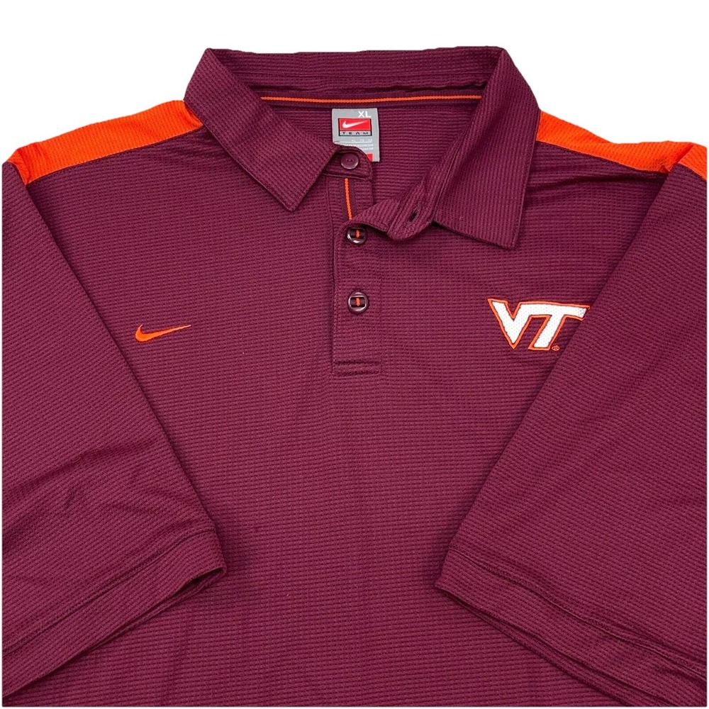 Virginia Tech Hokies Polo Shirt Men Large Maroon Nike Dri Fit Golf Performance *